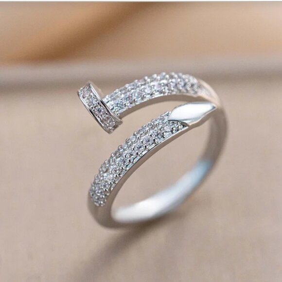 Classic and Modern Nail Shaped Luxury Inspired Design Open Adjustable Ring - Picture 1 of 5